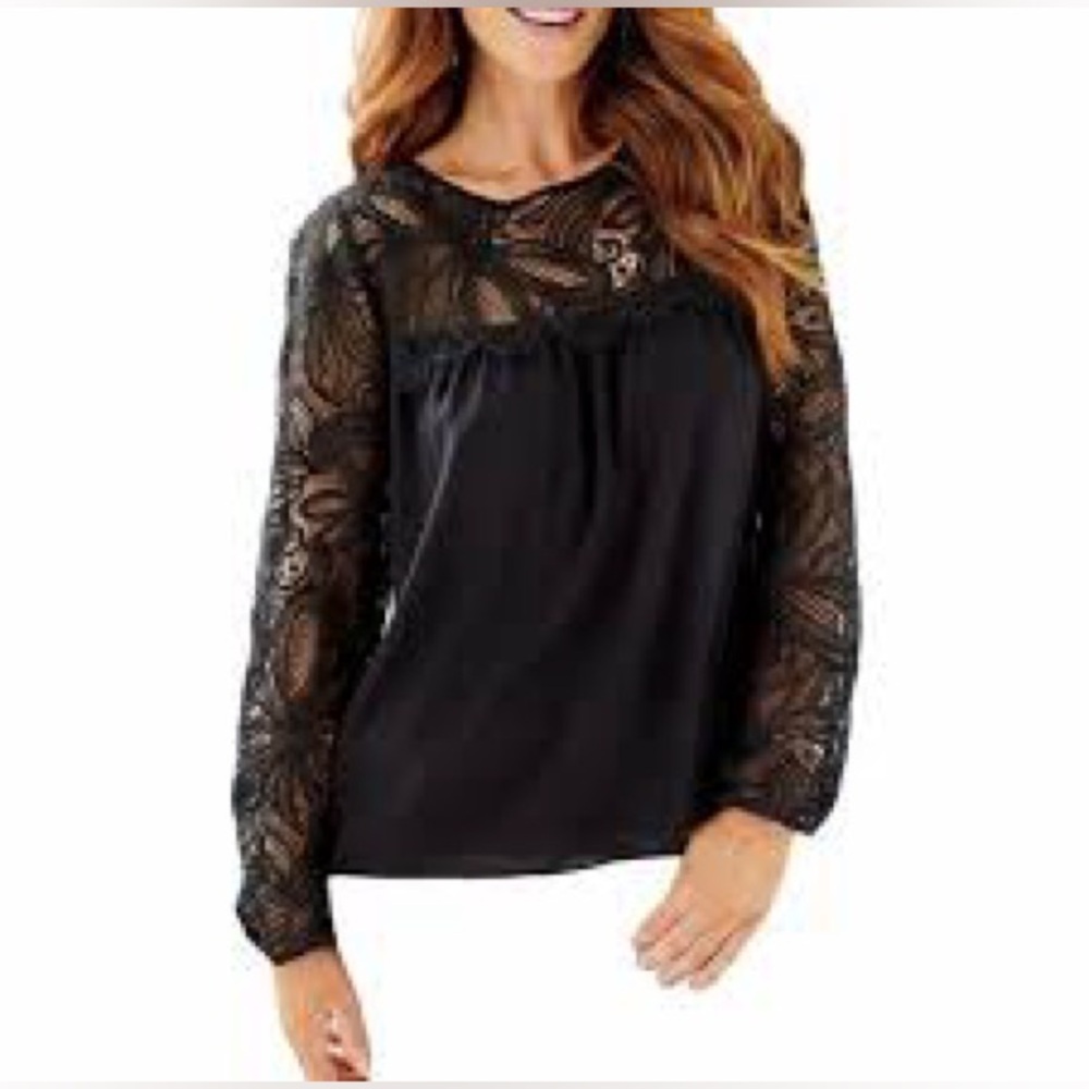 Lilly Pulitzer Black Lace Sleeve Blouse NWOT